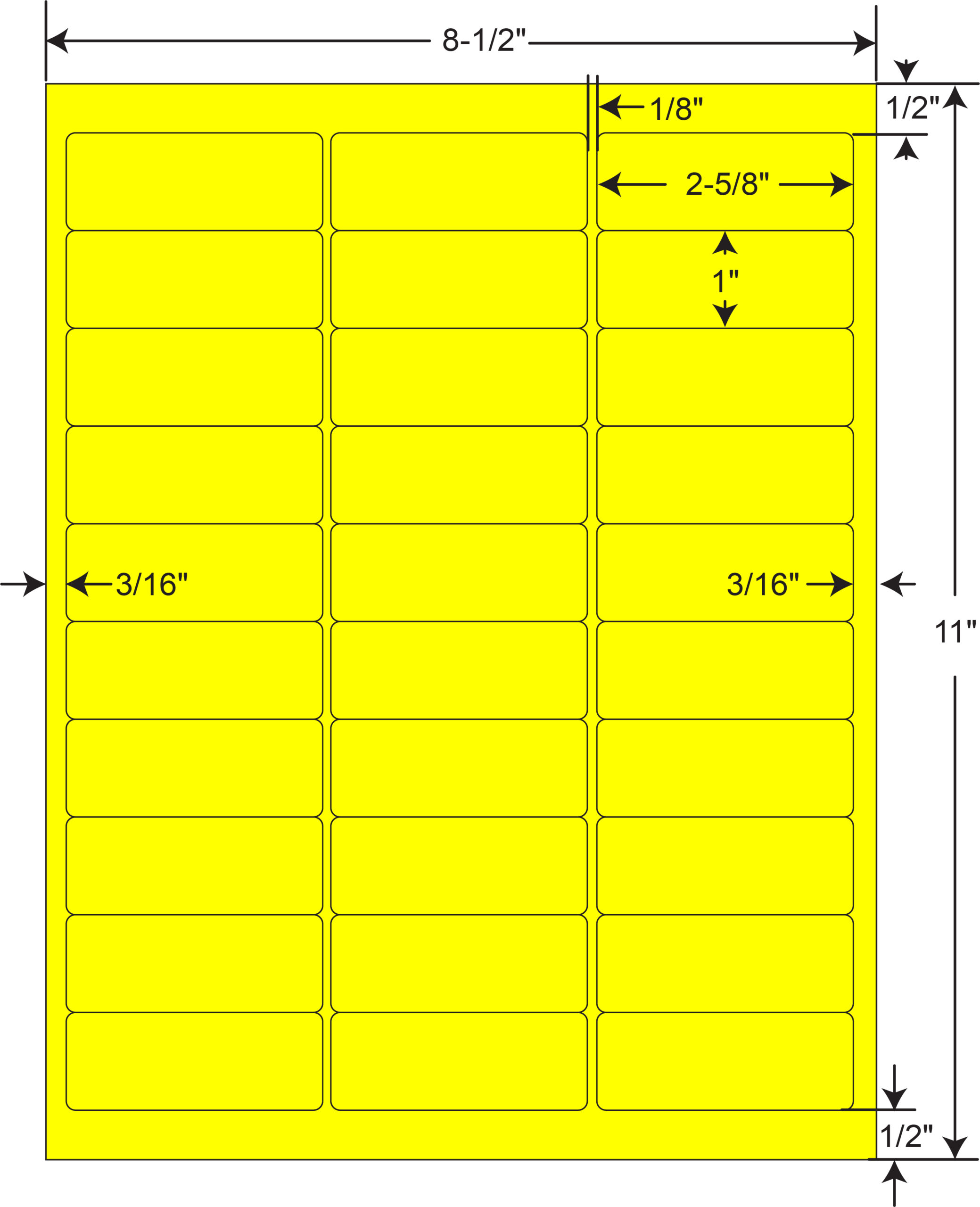 2-5/8" x 1" Fluorescent Yellow Sheeted Labels (100 Sheets) - Thermal